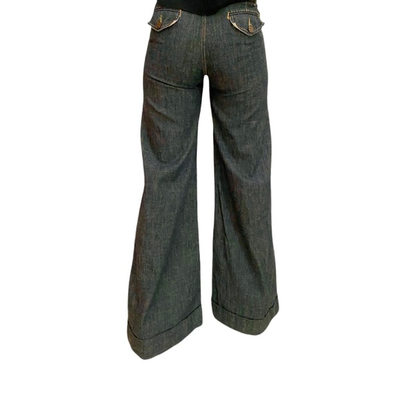 VINTAGE BCBG MAX AZRIA JEANS DENIM PANTS GRAY WASH COTTON WIDE LEG SZ 27 CUFFED - Picture 2 of 9